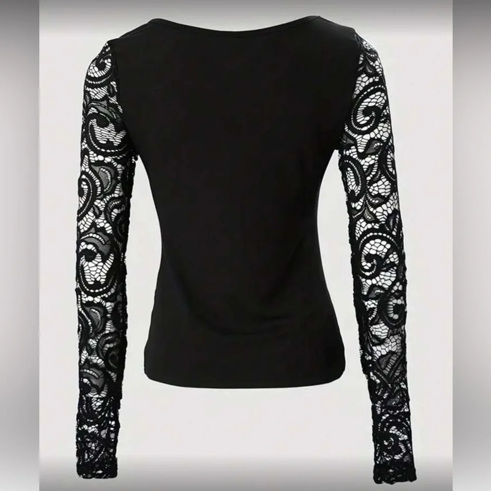 Elegant Black Lace Long Sleeve Top